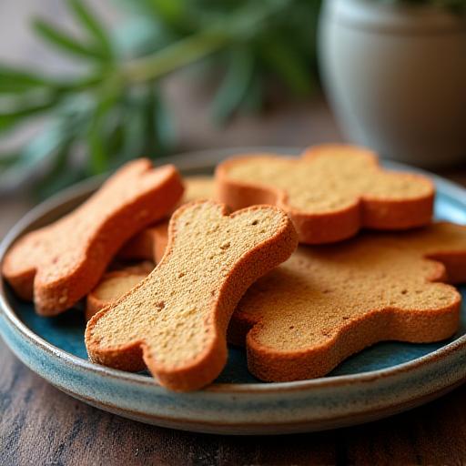 Artisanal pet treats arranged beautifully on a ceramic plate.