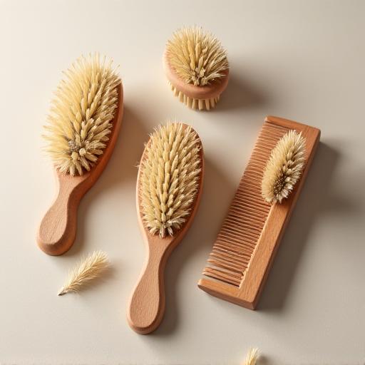 A set of bespoke wooden grooming brushes and combs.